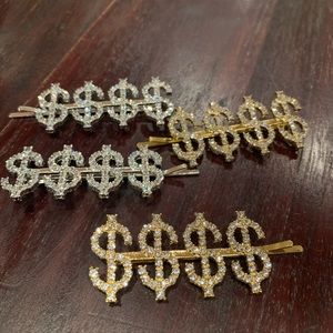 $$$ Dollar Sign Hair Clips Silver and Gold